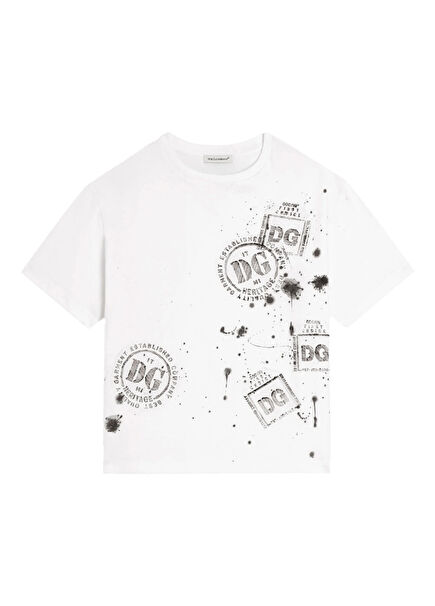 White Logo Printed Boys' T-shirt