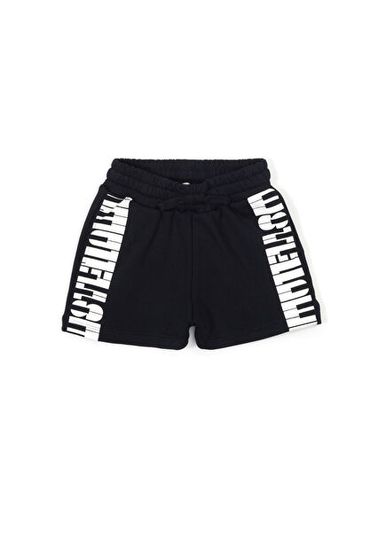 Siyah Logo Baskılı Erkek Çocuk Şort