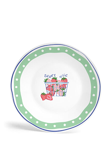 Bon App Collection Strawberry Yeşil Beyaz Porselen Tatlı Tabağı 21 cm