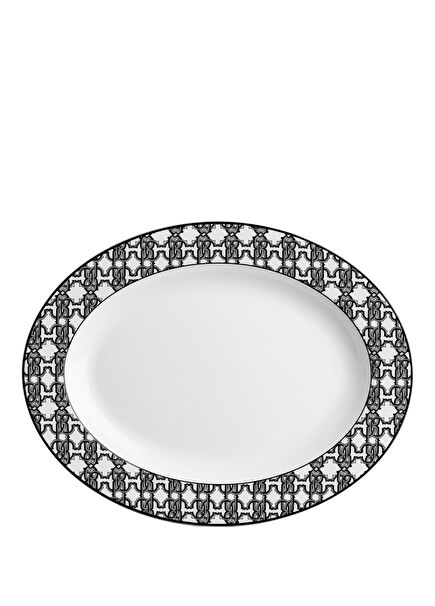 Monogram Black and White Patterned Porcelain Oval Serving Plate 36 cm