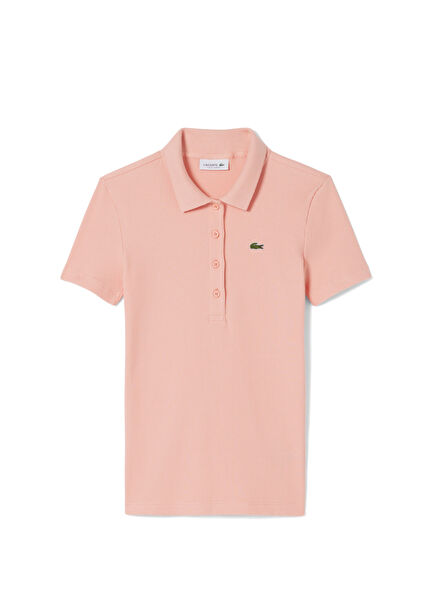 Pembe Polo Yaka Slim Fit Kısa Kollu Kadın T-shirt