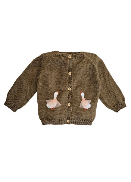 Swan Brown Wool Girls' Cardigan