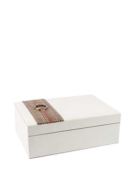 Beyaz Ekose Deri Takı Kutusu 30x11 cm