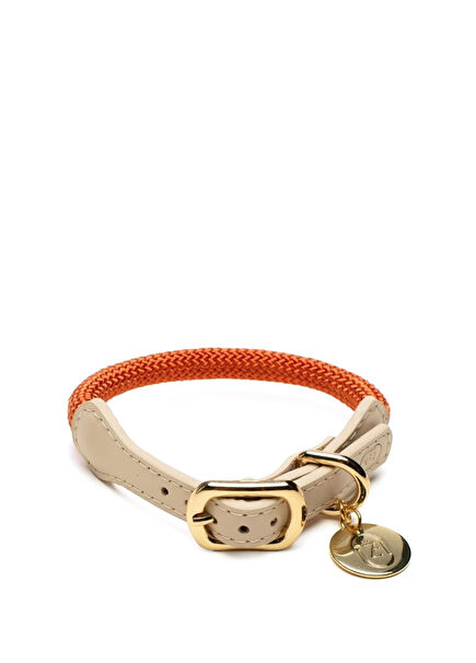 Turuncu Bej Paracord ve Deri Köpek Boyun Tasması