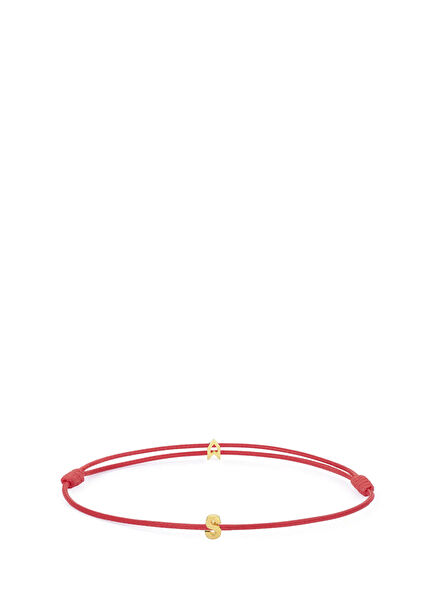 Şans Kırmızı İp S Harfli 925 Ayar Gümüş 18 Ayar Altın Kaplama Kadın Bileklik
