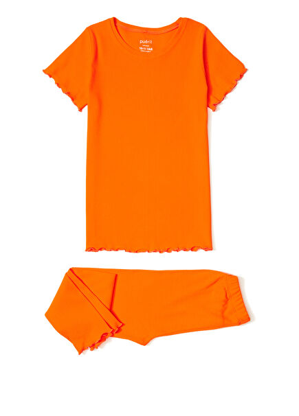 Orange Ribbed Girls' Pajama Set
