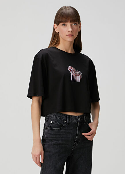 Siyah Crop Oversize T-shirt