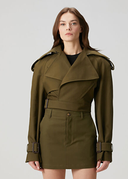 Koyu Yeşil Crop Pardösü