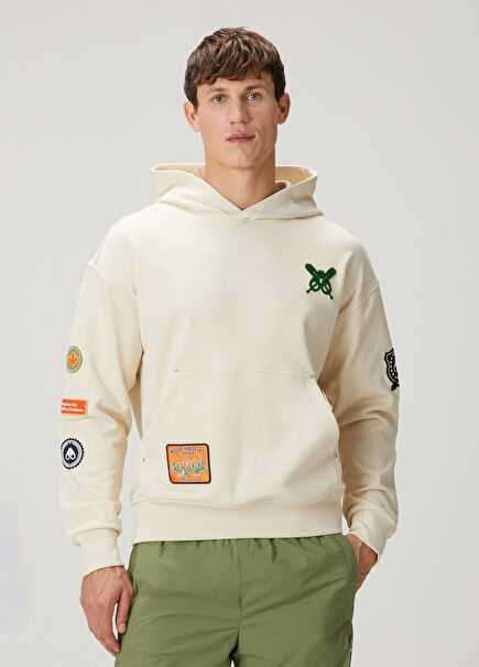 Impact Krem Kapüşonlu Patch Detaylı Sweatshirt