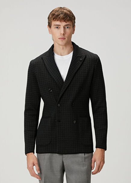 Koyu Gri Kruvaze Yün Ceket