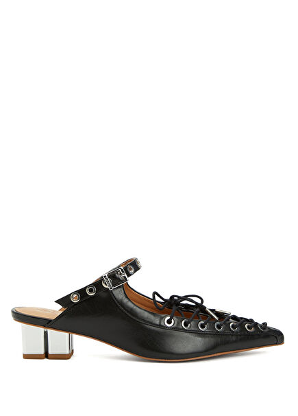 Eyelets Black Women's Leather Slippers