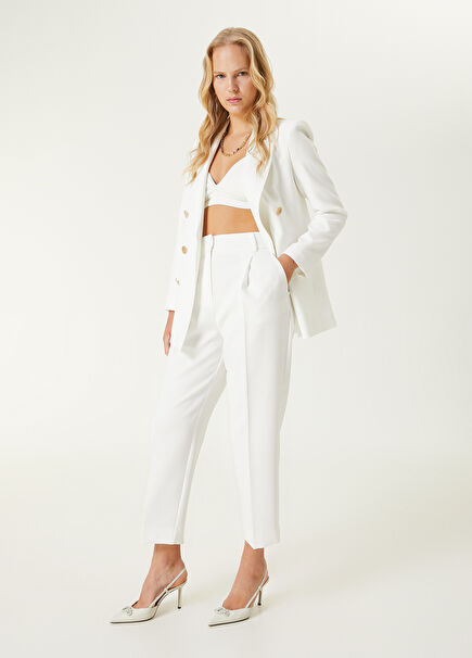 Beyaz Pilili Formal Pantolon