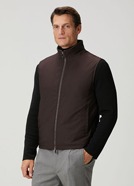 Kahverengi Çift Taraflı Yün Yelek