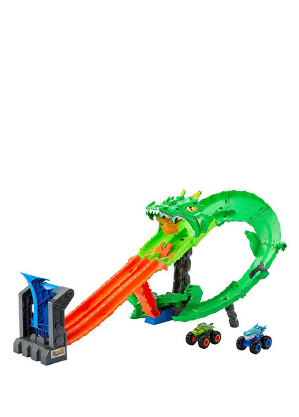 Monster Trucks Shark & Dinosaur vs. Scary Dragon Playset JFR06