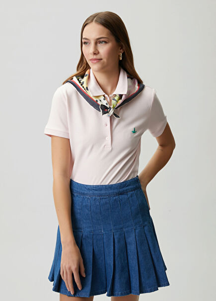 Açık Pembe Kontrast Logolu Polo T-shirt
