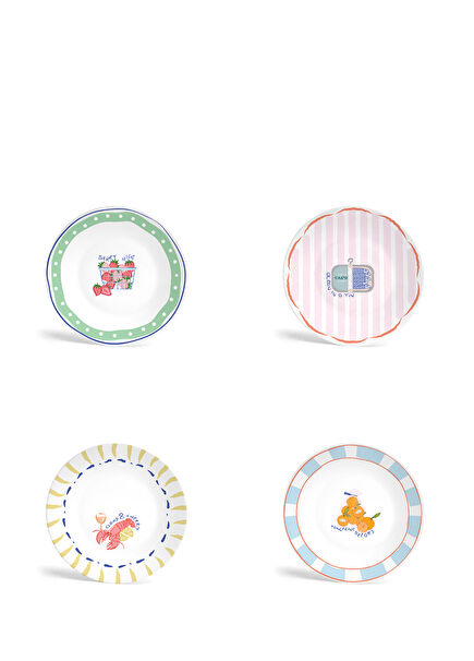Bon App Collection Colored Porcelain 4-Piece Dessert Plate Set