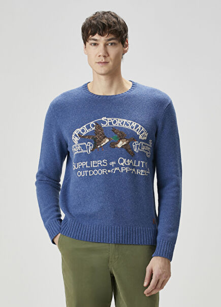 Blue Jacquard Wool Sweater