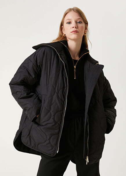 Black Knit Collar Coat