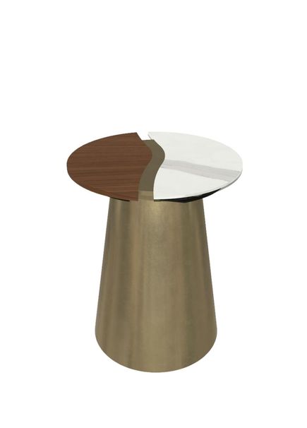 Yang Calacatta Walnut Metal Side Table