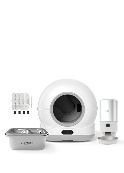 Smart Automatic Cat Toilet Steel Food Bowl with Camera and Steel Water Dispenser Set of 4 Pet Products