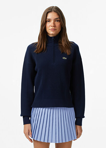 Lacivert Yarım Fermuarlı Relaxed Fit Kadın Kazak