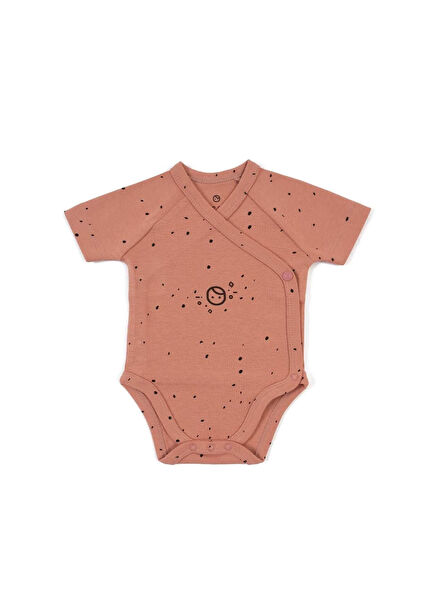 Cosmos Pembe Organik Pamuk Kısa Kollu Unisex Bebek Kruvaze Zıbın