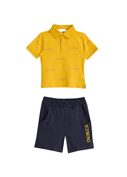 Sarı Kısa Kollu T-shirt ve Lacivert Şort Erkek Bebek 2'li Set