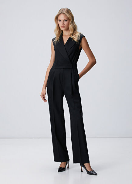 Siyah Yün Karışımlı Tulum