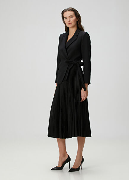 Black Pleated Midi Jacket Dress