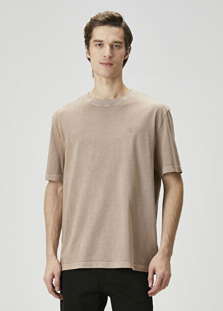 Tan Grey Logo Printed T-Shirt