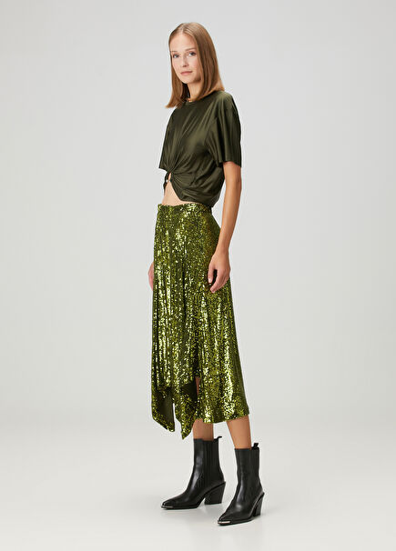 Green Sequined Midi Evening Skirt