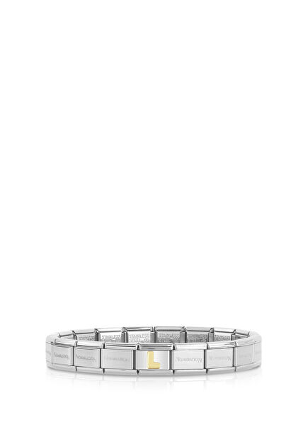 İtalyan Charm Gümüş 18 Ayar Altın L Harfi Çelik Unisex Bileklik 