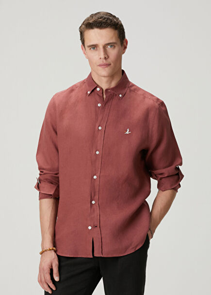 Comfort Fit Gül Kurusu Keten Gömlek