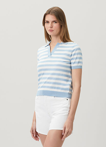 Evonnve Beyaz Mavi Polo T-shirt