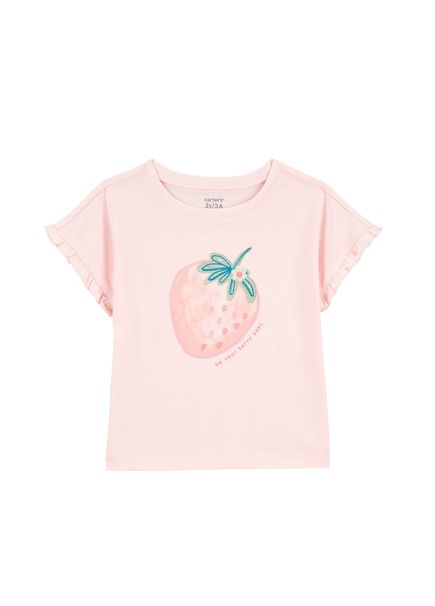 Baskılı Pembe Kısa Kollu Kız Çocuk T-shirt