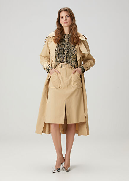 Sheraz Beige Midi Skirt