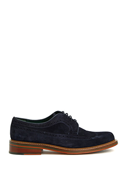 Navy Blue Stapled Men's Suede Shoes