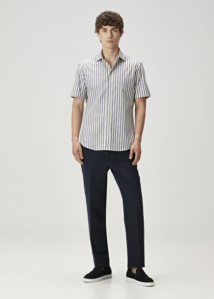 Navy Blue Linen Trousers