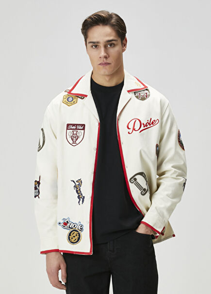 Racing Bej Logo Nakışlı Patch Detaylı Ceket