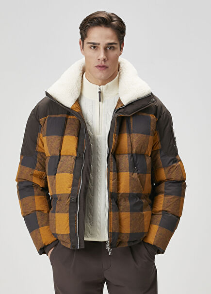 Everest Kahverengi Taba Ekose Desenli Puff Mont