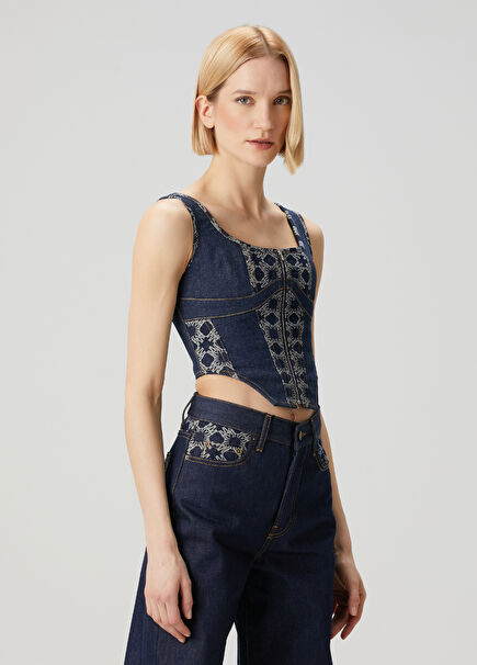 Blue Crop Denim Blouse