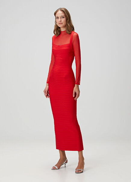 Red Midi Evening Dress
