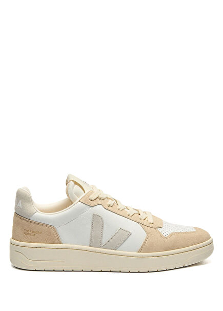 V-82 Grained Bej Beyaz Kadın Deri Sneaker