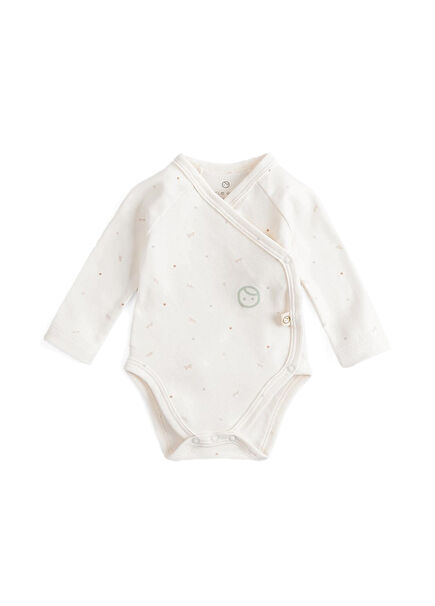 Twig Ekru Pamuklu Kruvaze Uzun Kollu Unisex Bebek Zıbın