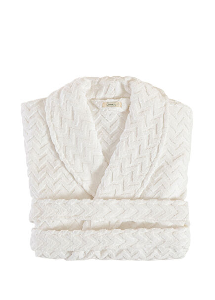 Zigzag Beyaz %100 Pamuk Unisex Bornoz