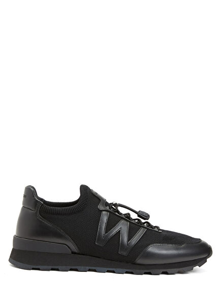 Siyah Logolu Erkek Deri Sneaker