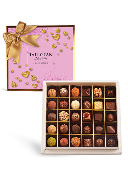 Gold Heart Design Box with 30 Assorted Artisan Chocolates 500 gr