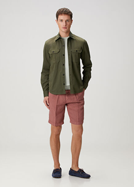 Dark Red Linen Bermuda