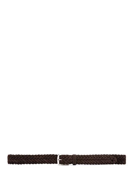Kahverengi Örgü Dokulu Erkek Süet Kemer