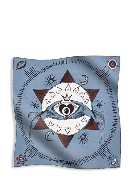 Mavi Beyaz Desenli Erkek İpek Fular